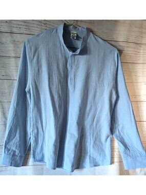 King Billion Men Shirt Blue 1/3 Button Up Long Sleeve Kurta Style Linen Blend XL